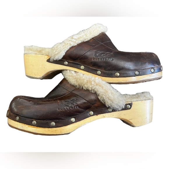 Ugg Australia Kalie Womens Brown Leather Sheepskin Clogs Sz US 9 S/N 5425 - Picture 3 of 10